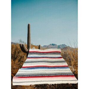 Vintage Striped Southwestern Wool Blanket Textile Handwoven Decorative Throw